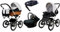 BabyLux Kinderwagen 4in1 mit Autositz für Kleinkinder – Kinderwagen für Neugeborene und Kleinkinder –– Baby Neugeborenen Kinderwagen – ISOFIX Autositzbasis – Max 15kg – Black Dots Silver Frame
