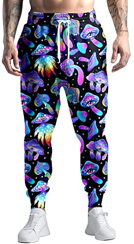 VVGETE 80er-Jahre-Kostüme für Herren, Jogginghose, Freizeithose, Laufhose mit Kordelzug, 90er-Jahre Outfit für Herren, Pilze, 3XL