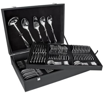 Arcos Serie Lisboa - Cubertería de 113 piezas en Maletín de Regalo (Juego Completo) - Monoblock de una sola pieza de Acero Inoxidable - Color Plata