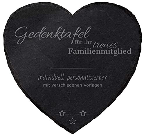 mtb more energy Gedenktafel Grabstein Hund & Katze aus Schiefer mit Gravur | wähle passende Motive und Schriftarten | Herzförmig 15x15 cm| Grabplatte Haustier