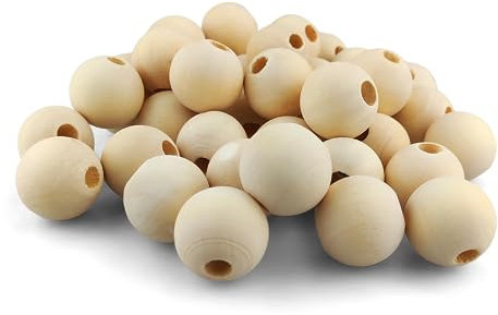 Netuno 40 Stück Holzkugeln mit Loch 22 mm Bastelperlen natürlich rund für DIY Schmuck Makramee zum Auffädeln Deko Natur