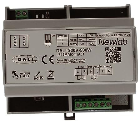 NEWLAB PUSH-230V-500W, Led Dimmer Taglio di Fase, Ingresso Push Pulsante N.O., Montaggio Su Barra DIN, 110V 220V Max 500W, Made In Italy