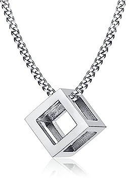 Bishilin Edelstahl Kette Silber, Halsektte Herren 60CM mit Würfel Anhänger Kette Personalisiert