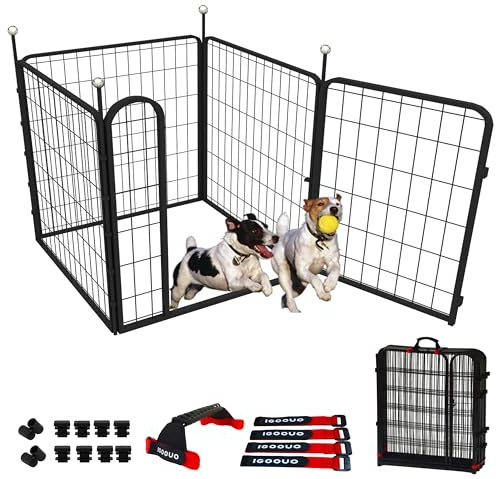 IGOOUO Tragbare Hundekäfige und Laufstall, 81,3 cm, Metall, Haustiergehege für kleine/mittelgroße Hunde, drinnen und draußen, leicht zu tragende Gurte, rostfrei, eine Tür