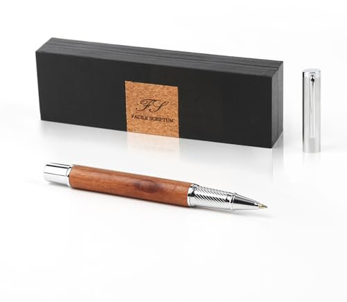 Facile Scriptum | Hochwertiger Premium Tintenroller aus Metall und Holz mit schöner Geschenkbox | Modell Ambitio Braun | Perfekt zum Schreiben und Verschenken | Braunes Sandelholz