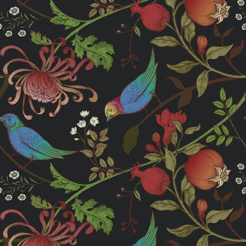 VaryPaper Carta da parati con fiori e uccelli vintage, 44,5 cm x 200 cm, carta autoadesiva per mobili, carta da parati decorativa per soggiorno, bagno, camera da letto, armadio, parete in vinile