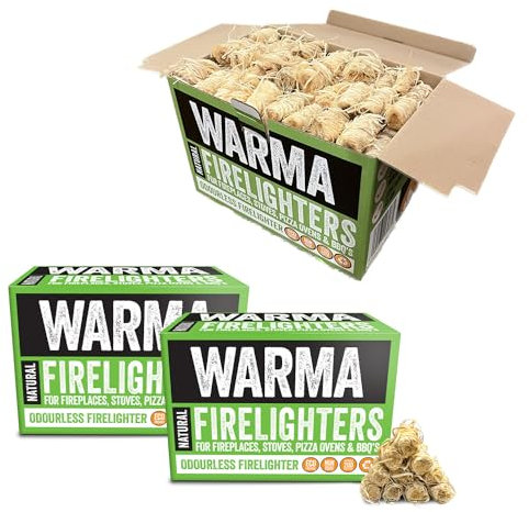 600 Natural Firelighters Eco Wood Wool Firestarters Sustainabe - Ready to Burn & Non Toxic - For Outdoor Garden Open Fires Pizza Ovens BBQ's Cooking Stove Grills Barbecue Burner Fire Pits