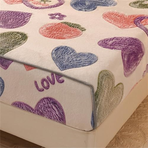 Mateju Nordisch Flanell Spannbettlaken, Cashmere-Touch Weiche Warme Plüsch Spannbetttuch Bettlaken für Boxspringbett Topper Matratzen bis 28 cm, Rundum Gummizug (120x200cm,Farbige Herzen 1)