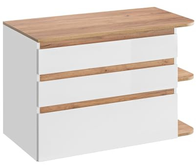 Vente-unique - Waschbeckenunterschrank Anida -L 94cm x B 50cm x H 64cm- MDF - naturfarben hell, weiß