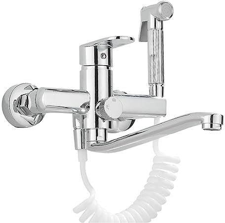 Rubinetto da cucina con doccetta estraibile, bocca girevole, rubinetto da cucina, maniglia singola, miscelatore, cromato, 20 cm