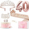 Deko 40. Geburtstag Frauen, 40. Geburtstagskrone und Schärpe, Happy Birthday Tortendeko und Kerzen, Roségold Folienballon 40, Geburtstagsgeschenk für 40 Jahre Frau