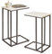 Aibiju 2 Stücke C-Form Beistelltisch, Betttisch Laptoptisch, Beistelltisch Couch, Couchtisch klein, Nachttisch modern, Weißes Marmormuster Holzbretter und schwarzer Metallrahmen, YD-TM051B-2