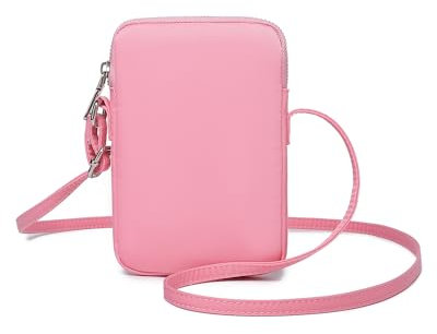YONBEN Piccola borsa a tracolla con cerniera per telefono cellulare, mini borsa a tracolla portafoglio per smartphone con carte di credito (Nylon-Rosa)
