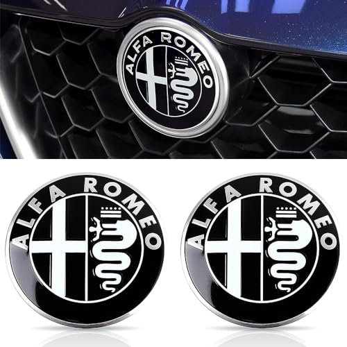 6 Psc Emblem Schwarz für Alfa Romeo Giulia Stelvio Giulietta 2017-2020,74mm Emblem Logo Aufkleber für Lenkrad Zubehör/Motorhaube Vorne und Hinten und Kofferraum Logo Key Remote Control Emblem
