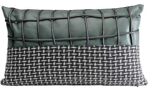 Kare Design Kissen Ella Duo, Schwarz/Grün, Abnehmbarer Bezug mit Reisverschluss, mit Füllung, Dekokissen, Zierkissen, Wohnaccessoire, Bezug in Lederoptik, 30x50 cm (H/B)