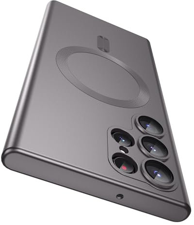 MAKAVO Coque Mate pour Samsung Galaxy S22 Ultra, Compatible avec MagSafe, Coque magnétique Fine et Fine avec Protection d'objectif d'appareil Photo intégrée, Coque de téléphone Antichoc (Gris Titane)