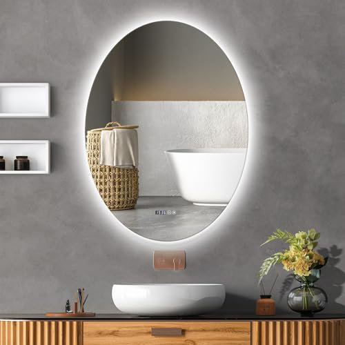 YU YUSING Badspiegel LED 60x80cm Ovaler Badezimmerspiegel mit Beleuchtung, 3 Lichtfarbe Einstellbare, Wandspiegel mit Touch-Schalter, Spiegel Badezimmer Anti-Beschlag Timer-funcktion IP44