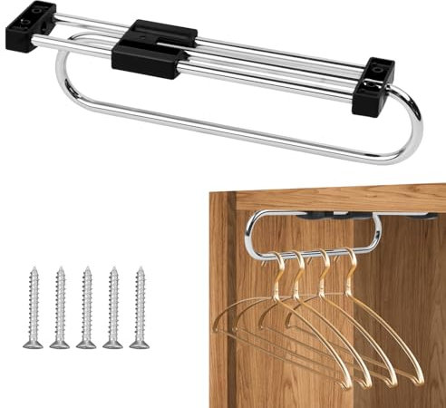 Pantalonero Extraible, Perchero Extraible Armario, Perchas Pantalones Ahorra Espacio, Barra Extensible Armario para Organizar Vestidos, Pantalones, Faldas, Acero Inoxidable, 28x8x4 CM