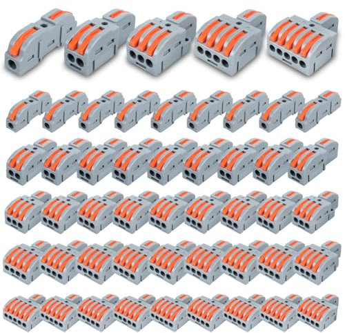 Innfeeltech 50 Piezas Conector Ternimal, 1 Entrada 1 Salida, 2 Salidas, 3 Salidas, 4 Salidas, 5 Salidas Abrazadera de Conexión Cada 10 Piezas, Conectores de Cable con Abrazadera de Conductor