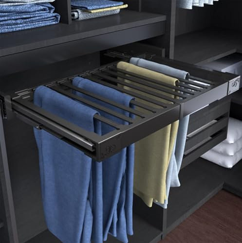 Trouser Pull-Out for Wardrobe, Stretch-Hosenständer, Ausziehbarer Hosenständer aus Metall, Versteckte Kleiderstange im Waschmaschinenschrank, Platzsparend mit Herausnehmbar Black,85-120cm
