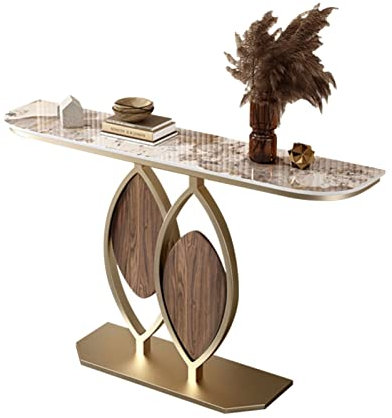Table basse demi-lune avec rangement - Console dorée pour salon, chambre à coucher, table de chevet - Diamètre : 30 cm