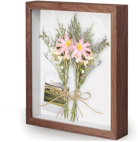 Bilderrahmen zum Befüllen, Tiefer Bilderrahmen zum Befüllen 20 x 20 cm, mit Transparente Acrylplatte, Quadratisch 3D Objektrahmen Tiefer 3cm, für Blumen, Hochzeitsgeschenk, Kaffeefarbe