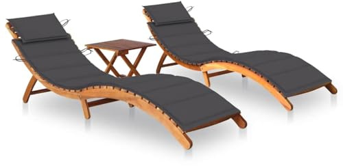 Willood 2X Madera Maciza de Acacia Tumbonas con Mesa y Cojines Hamaca Cama Salón Diván Asiento Piscina Playa Jardín Patio Terraza Balcón Exterior Antracita