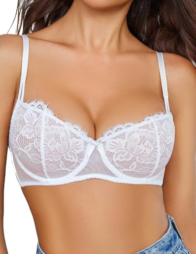 Avidlove Women's Dirndl BH Sexy Underwire Lace Bralette Balconette White XL