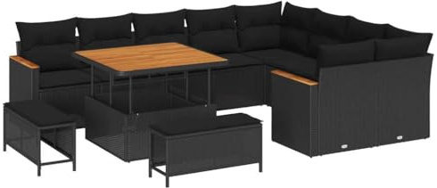 vidaXL Garten-Sofa-Set mit Kissen mit Speicher Schwarz Poly Rattan, Garten- und Terrassenmöbel, modulare Anordnung, UV-beständige Materialien, Bequeme Sofas für die frische Luft!