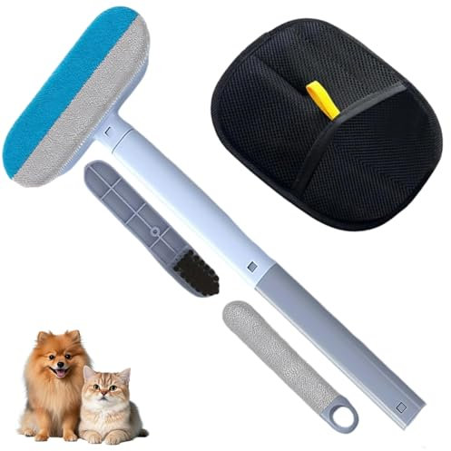 Rimuovi peli di animali 3 in 1, Spazzola multifunzione per animali domestici, 4 IN 1 Spazzola per Gatti Cani con Manico Extra Lungo, Reusable Pet Grooming Gloves, per la rimozione dei peli di animali