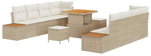 vidaXL Gartensofa-Set 11 STK. 10-Sitzanzahl Beige Poly Rattan