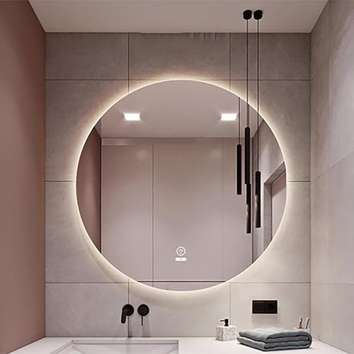 Xxbbyubo Miroir de Salle de Bain LED 110cm, Miroir Mural Rond avec Éclairage, 3 Lumières de Couleur Réglable, Miroir de Maquillage sans Cadre Anti-buée, Interrupteur Tactile(Dia 70cm/28)