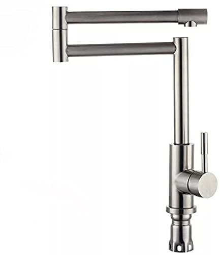LWJSOCP Grifo de Cocina Plegable y Extensible, Monomando para Fregadero de un Solo Orificio y Montaje en encimera, Mezclador Giratorio de 360° con Agua fría y Caliente, níquel Cepillado.