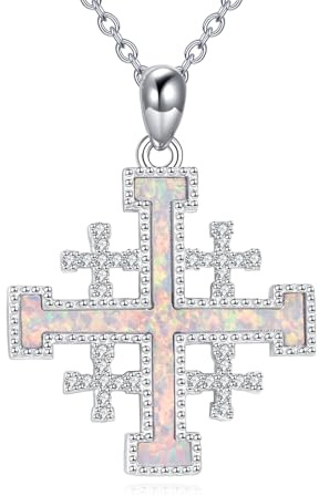 ZADIUA Jerusalem-Kreuz-Halskette aus 925er Sterlingsilber mit Opal-Kreuzritter-Anhänger Halsketten Jerusalem-Kreuz-Schmuck Geschenke für Frauen Mutter Ehefrau