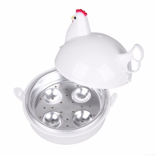 Besttoolifes Mikrowellen-Eierkocher, Dampfgarer, Huhn-Design, 4 Eier, Küchenhelfer, Werkzeug zum Dämpfen von Eiern, Brötchen, Knödel mit Wasserauffangschale, Sicherheitsfunktion