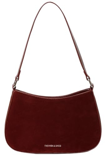 HiTotes Borsa a tracolla rossa da donna, in pelle verniciata bordeaux, Y2K Crescent Hobo con manico superiore, B01-pelle scamosciata Vino Rosso, 25cm