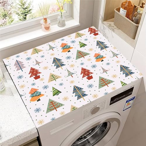 Odot Cubierta para Lavadora, Protector Superior Lavadora y Secadora, 3D Árbol de Navidad Alfombra de Diatomeas Antideslizante para Microondas, Refrigerador (Blanco 1,30x40cm)