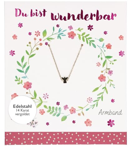 Armband aus Edelstahl mit Engel-Anhänger: Christlicher Schmuck für Kinder zur Kommunion, Taufe oder Geburtstag. Goldenes Kinderarmband in Geschenkverpackung