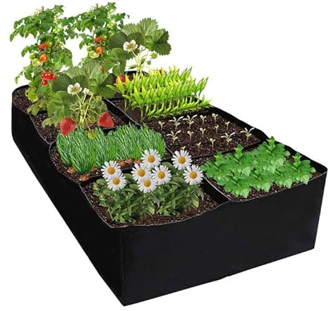 180x90x30CM Fabric Raised Garden Bed, 128 Gallon 8 Grids Plant Grow Bags, Outdoor Gardening Planting Container Planter Pot for Growing Herbs, Flowers, Vegetables, Potatoes