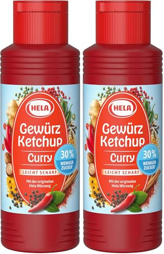 HELA - Gewürz Ketchup Curry leicht scharf 300 ml - Curryketchup mit feiner Schärfe, 30 % weniger Zucker, vegan, ohne Konservierungsstoffe - grillsoße curry - Ketchup ideal zu Pommes, Grillgut & Burger