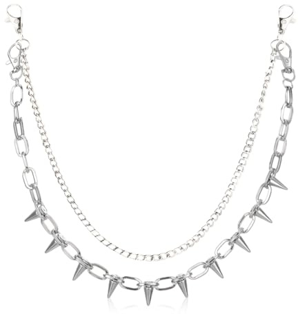 2 Stück Hosenkette, Punk Hose Kette, Nieten Hosenkette Herren, Wallet Chain, Schlüsselkette, GürtelKette, Hip-Pop Jean Metall Hosen Kette für Männer und Frauen (Silber)