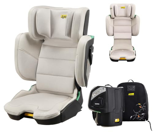 Jovikids Rober Highback Booster Seat with ISOFIX, 100-150cm (3-12 Years) | Adjustable Height & Width, Folding Portable Car Seat for Travel, i-Size ECE R129 Approved (milkstone Grey)