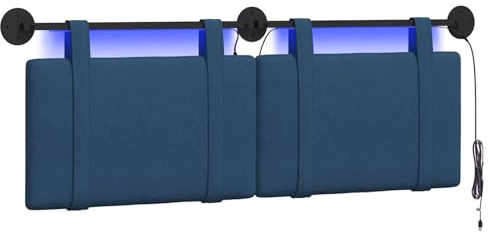 vidaXL Hängendes Kopfteil Mit LED Licht Blau Stoff, Stylische Schlafzimmer-Deko, modernes Wandkopfteil, luxuriöser Stoffakzent, gemütliche Schlaf-Oase