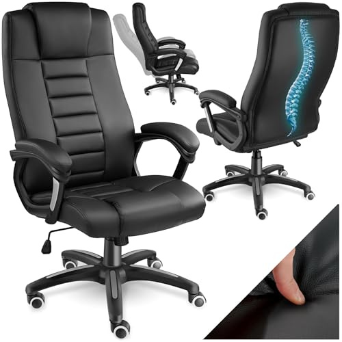 tectake® Sedia Ufficio, Imbottitura 12 cm, Sedia scrivania con Poggiatesta e Braccioli, Base con Rotelle, Sedia ergonomica con altezza regolabile, Inclinazione Continua, Poltrona Ufficio - Nero