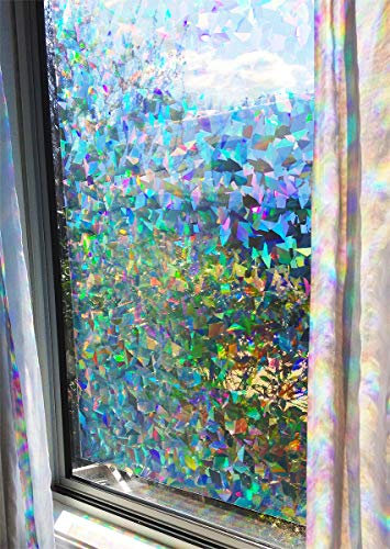 Rainbow Symphony- Rainbow Suncatcher Window Film, Crystal Patterned Window Clings, 24 X 36 Panel, Made in USA