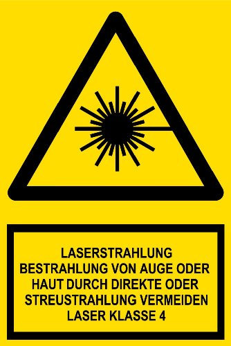 Warnschild - Laserstrahlung Bestrahlung von Auge oder Haut durch direkte oder Streustrahlung vermeiden Laser Klasse 4 - Kunststoff - 20 x 30 cm