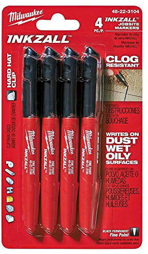 Milwaukee 48-22-3104 Inkzall Point Marker, Fine, Black, 4-Pack