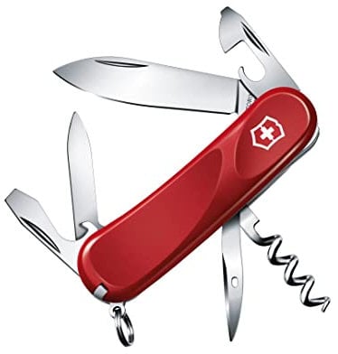 Victorinox Evolution 10 Couteau de Poche Suisse, Léger, Multitool, 13 Fonctions, Lame, Tire Bouchon, Ouvre Boite, Rouge