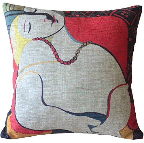 Odelette Harriet Colorful Picasso Imaginative Painting Woman Sofa Simple Home Decor Design Throw Pillow case/Kissenbezüge Decor Cushion Covers Square 18 * 18 Inch Beige Cotton Blend Linen