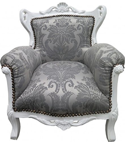 Casa Padrino Barock Kinder Sessel Grau Barock Muster/Weiss - Barock Möbel - Limited Edition